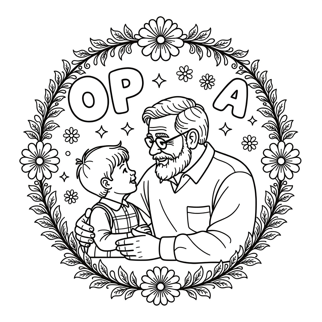 opa met kleinkind coloring page for children