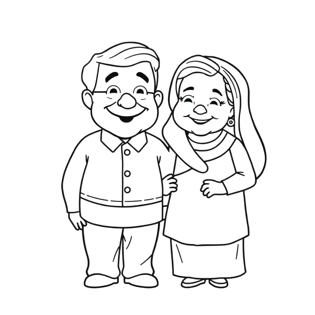 Opa Oma Familie Generaties Samen coloring page for children