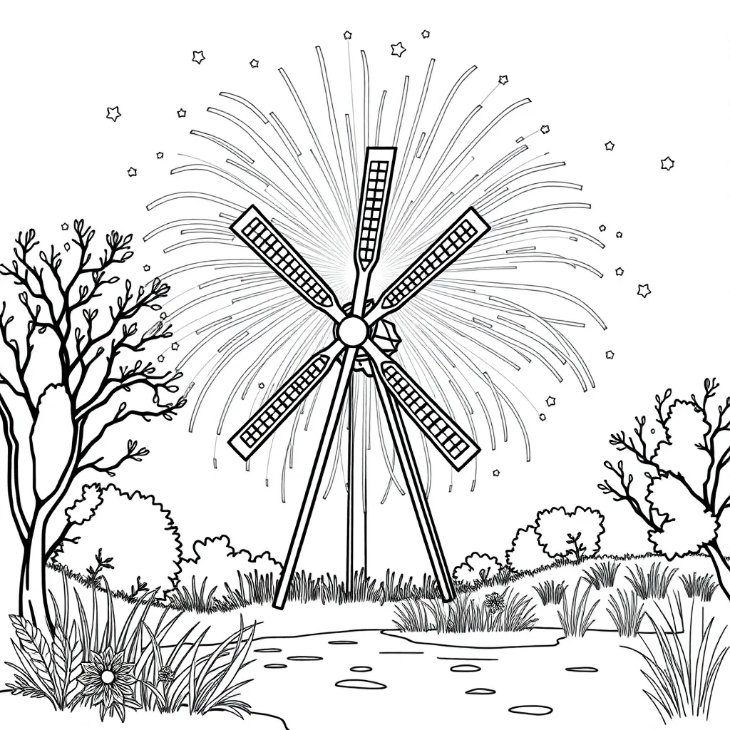 Oud Nieuw Vuurwerk Feest Traditie coloring page for children