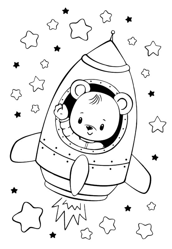 Ours Kawaii En Fusee coloring page for children