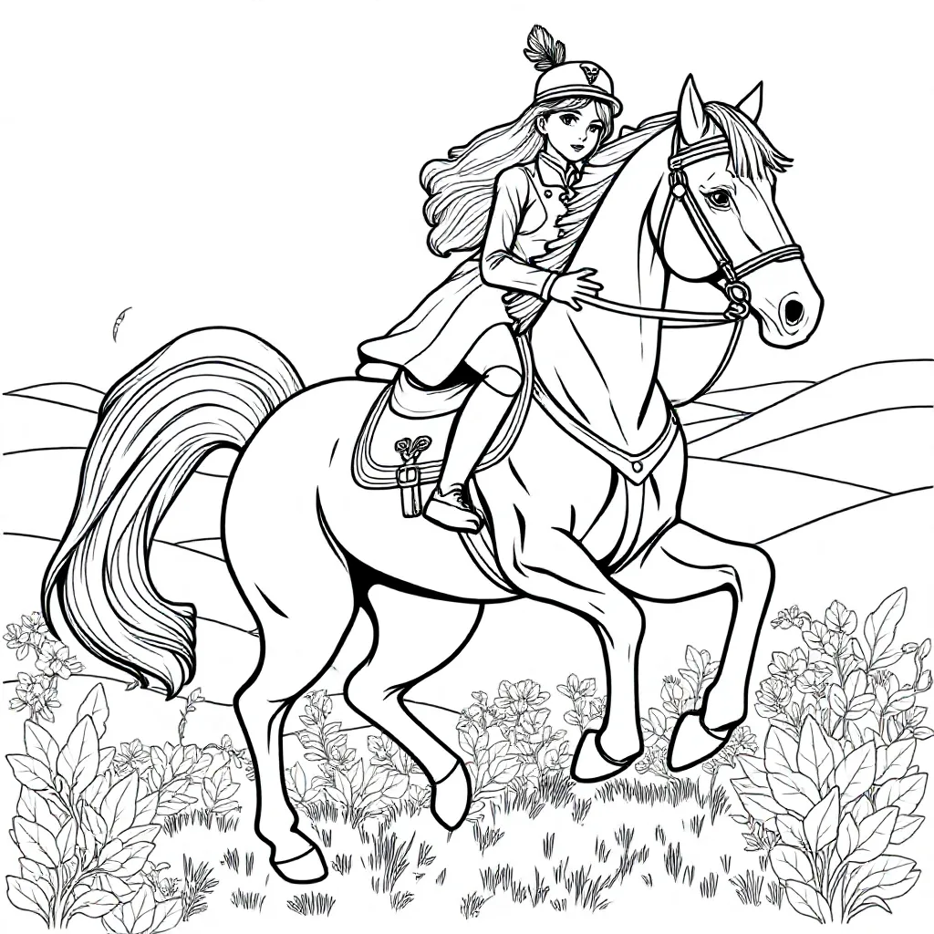Paard Met Een Amazone coloring page for children