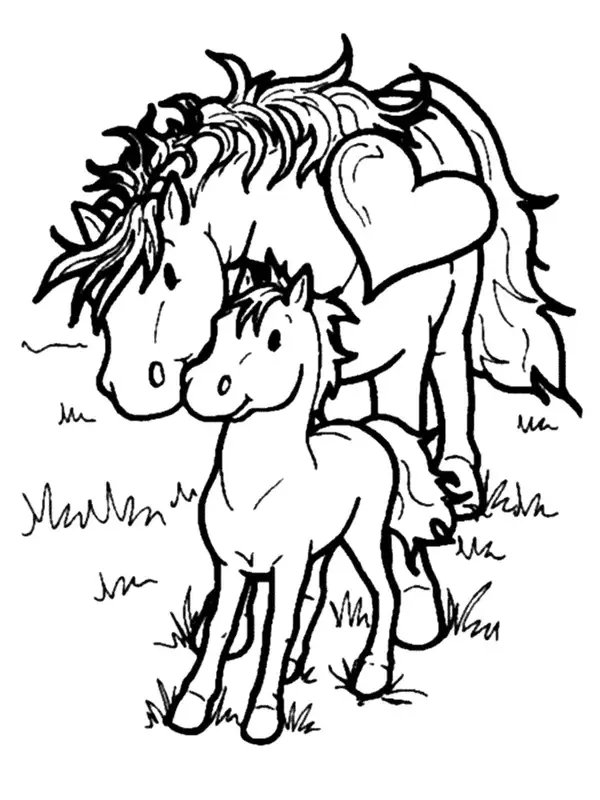 Paard Moeder Baby coloring page for children