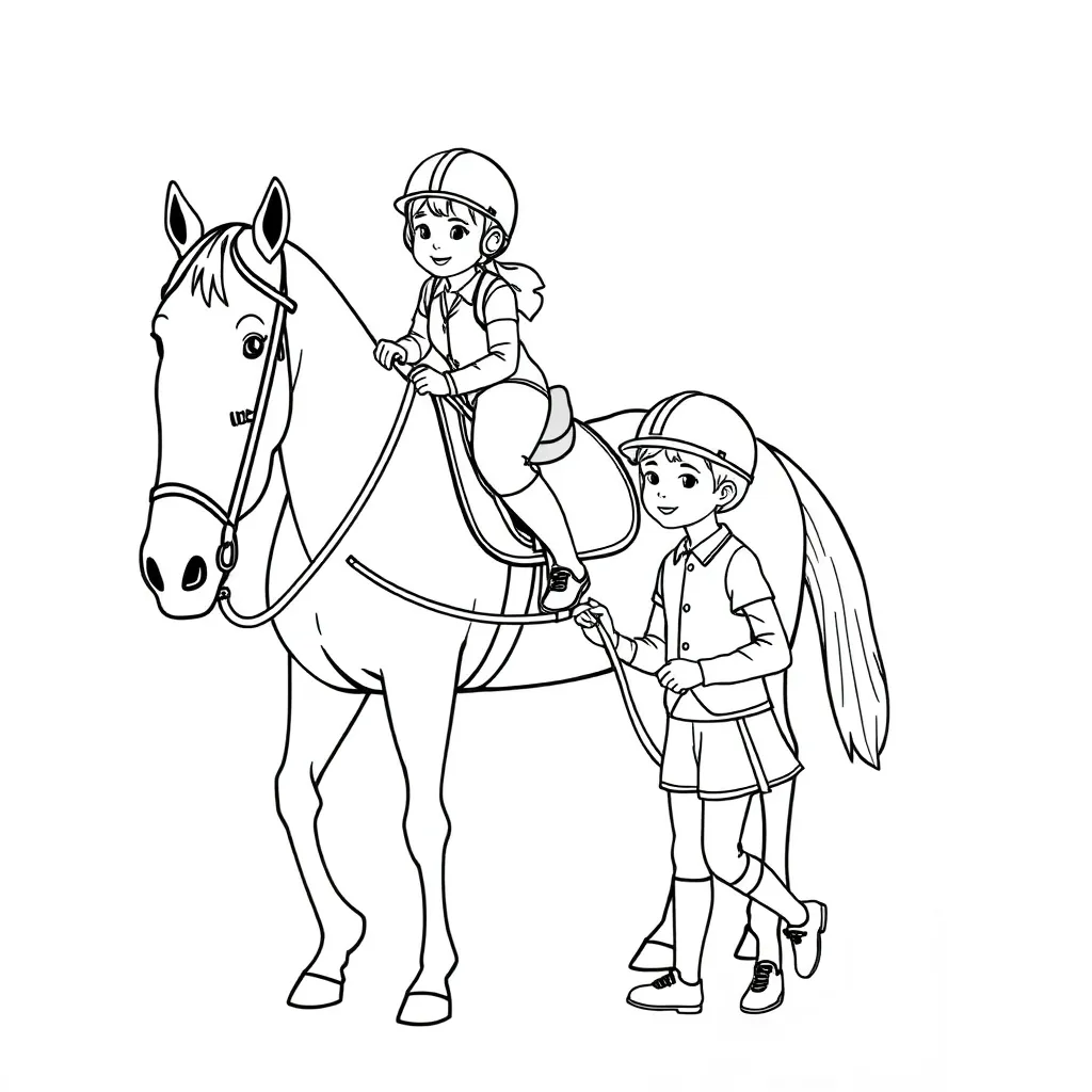 Paardrijden Kind Realistische Equestrian Educatief coloring page for children