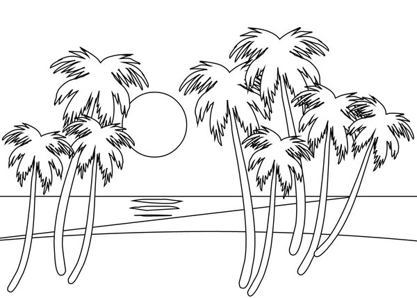 Palmbomen Strand coloring page for children