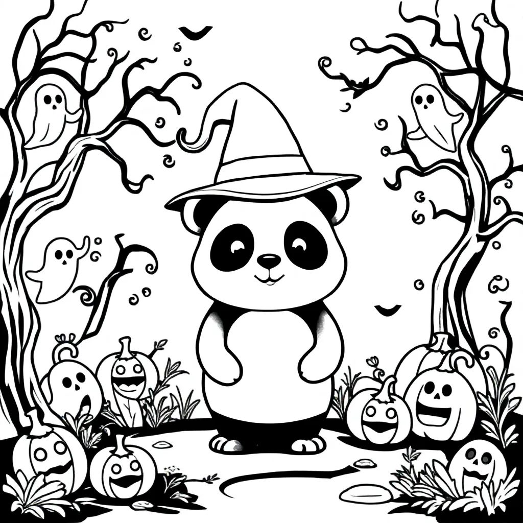 Panda In Halloween Wereld coloring page for children