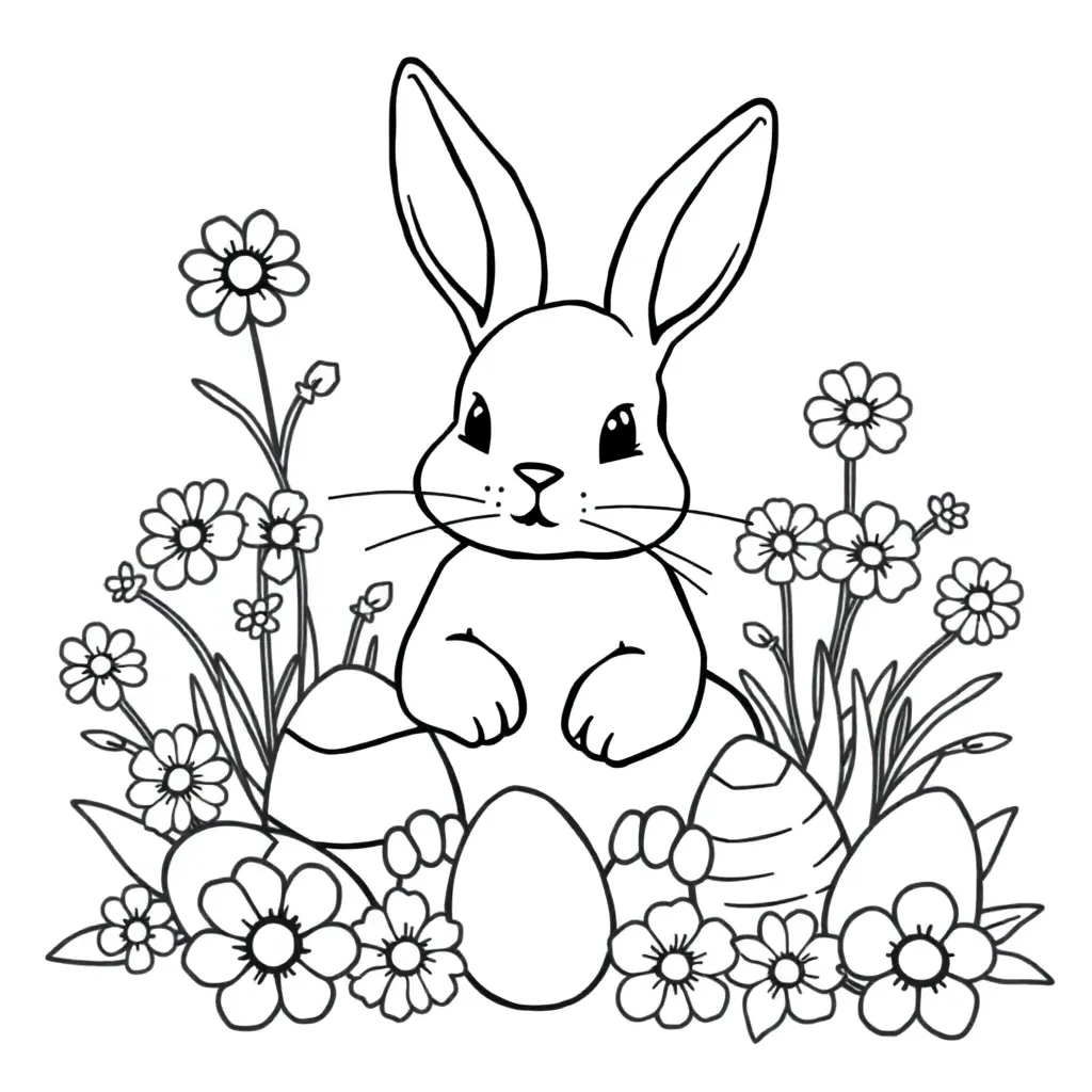 Pasen Eieren Lente Voorjaar Konijn coloring page for children