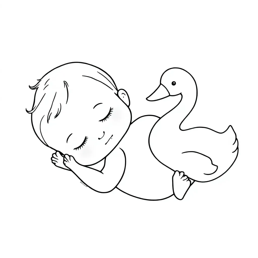 Pasgeboren Baby Meisje Met Knuffelzwaan coloring page for children