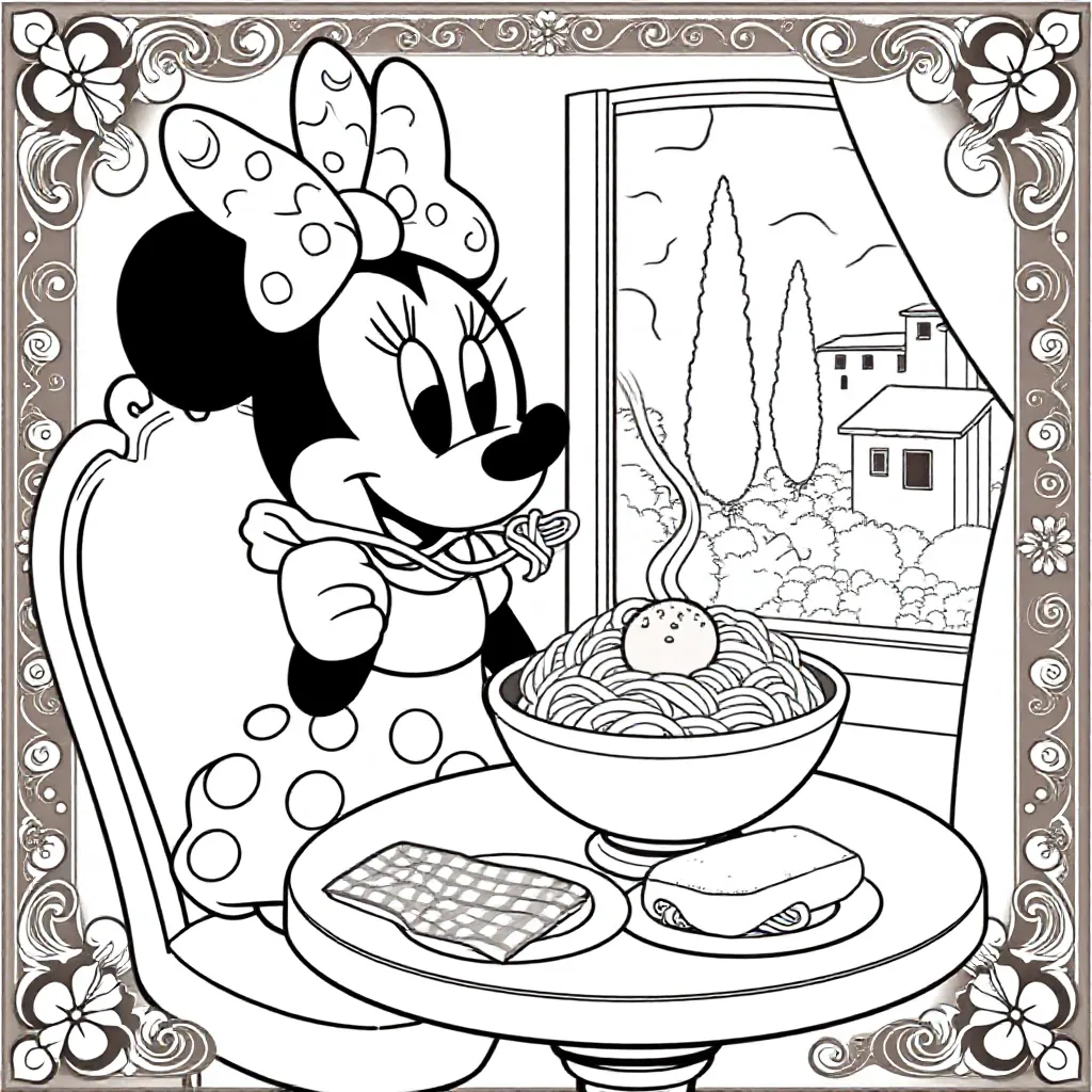 pasta minnie mouse coloring page for children