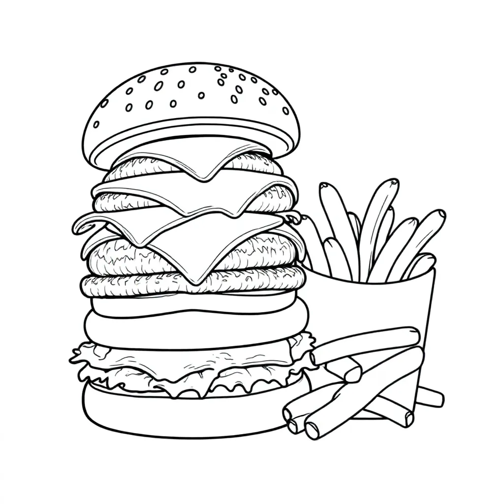 Patatje Met Hamburger coloring page for children