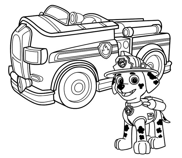 Paw Patrol Marshall Firetruck coloring page for children