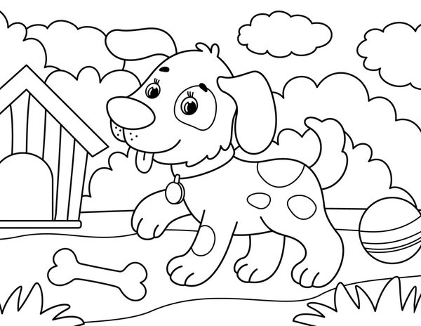 Perro Con Hueso Y Pelota coloring page for children