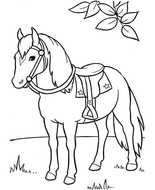 Pferd mit Sattel coloring page for children