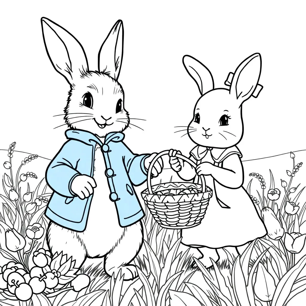 Pieter Konijn Schattig Bes Flopsie Educatief coloring page for children