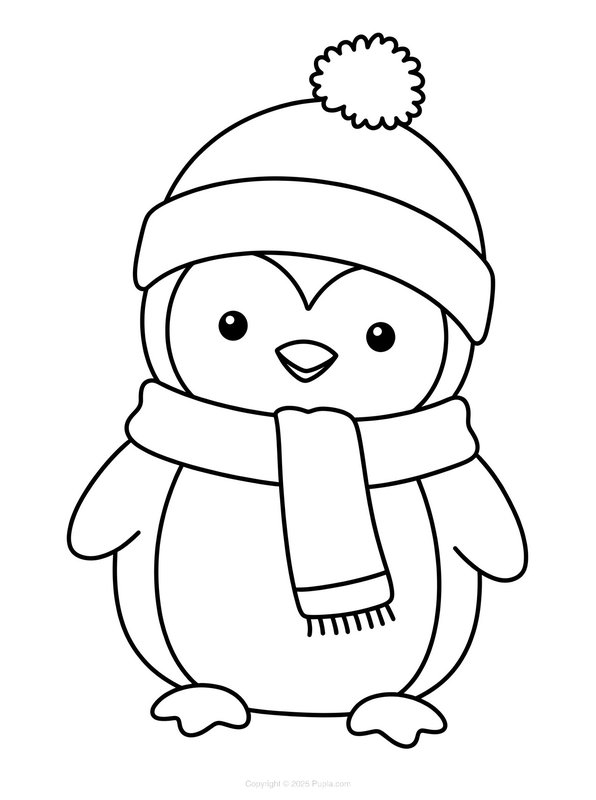 Pinguin mit Mütze und Schal coloring page for children
