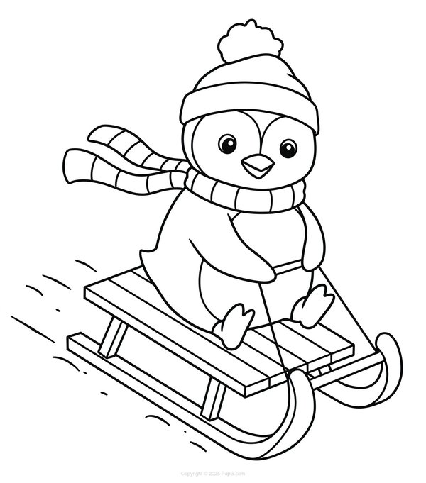 Pingüino montado en un trineo coloring page for children
