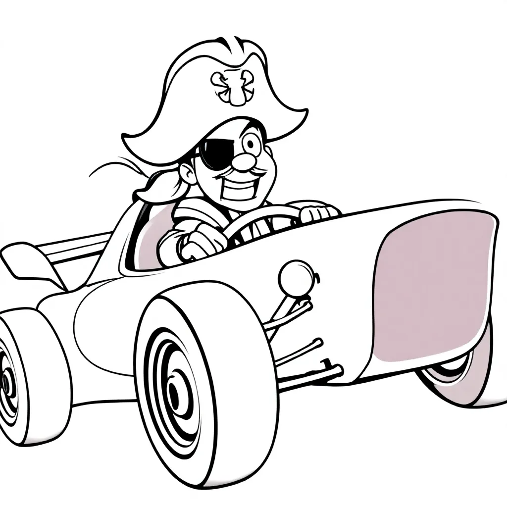 Piraat In Een Raceauto coloring page for children