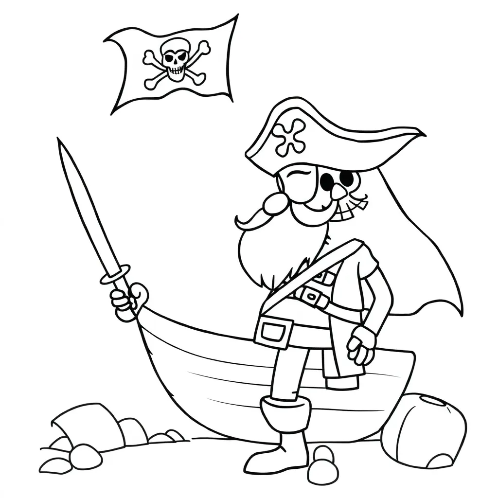 Piraten Schip Avontuur Zeerover Schat coloring page for children