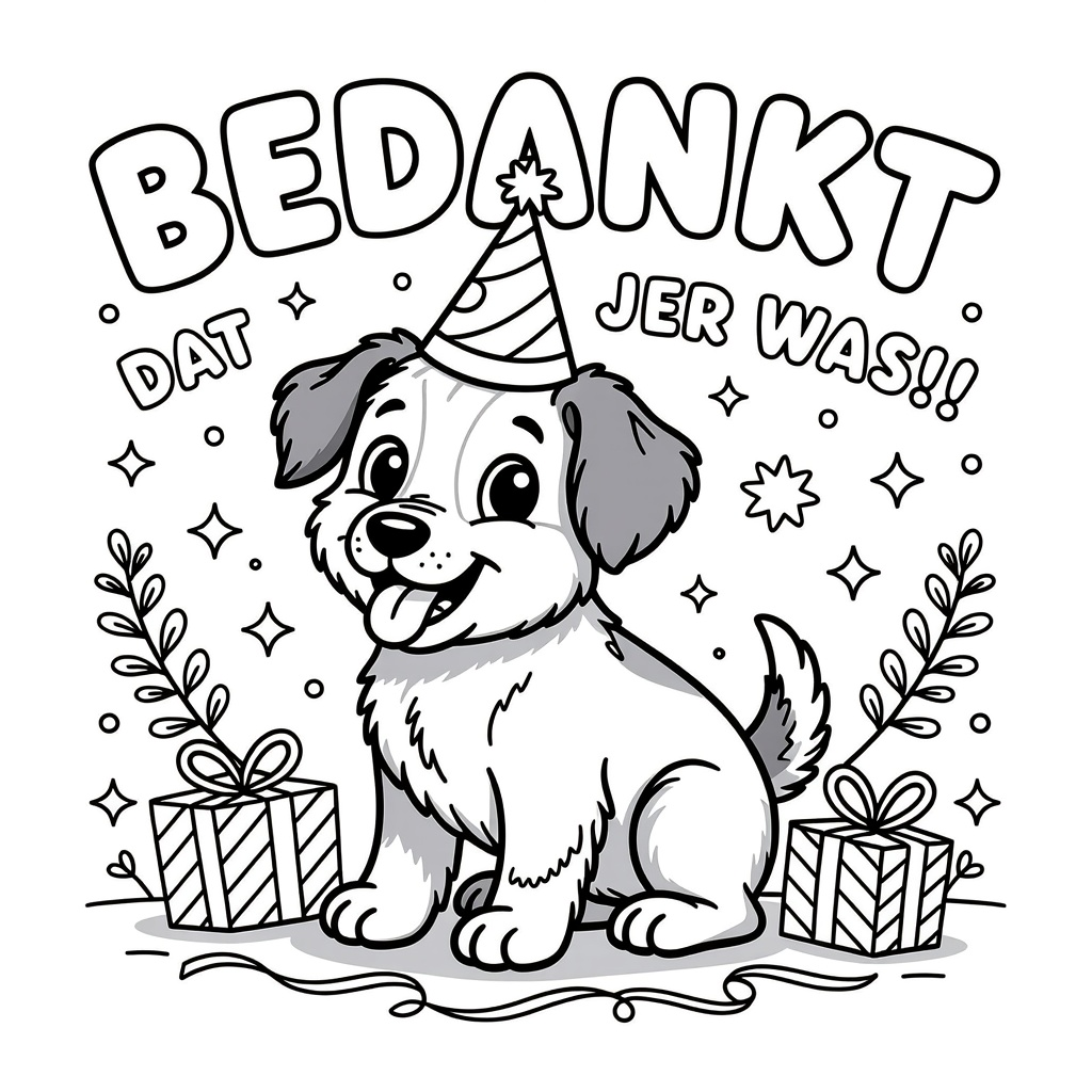 plaatje met hondje met feesthoed coloring page for children