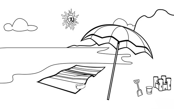 Playa De Verano Con Castillo De Arena coloring page for children