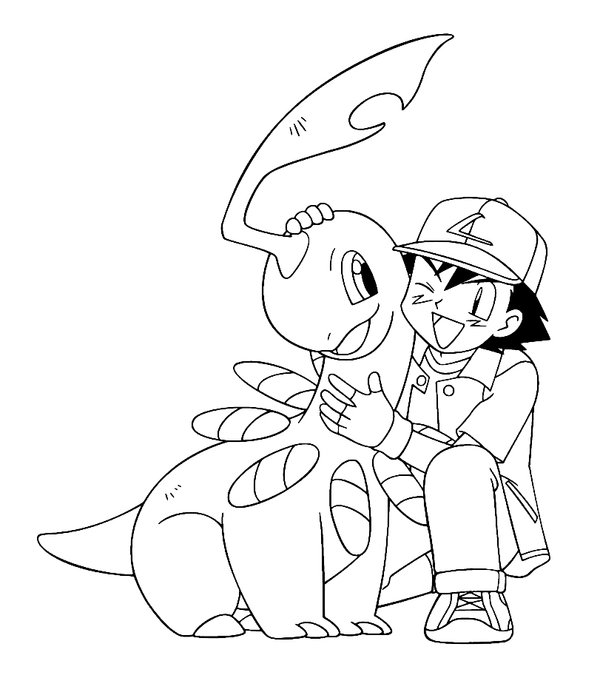 Feuille de coloriage Pokémon Bayleef Ash