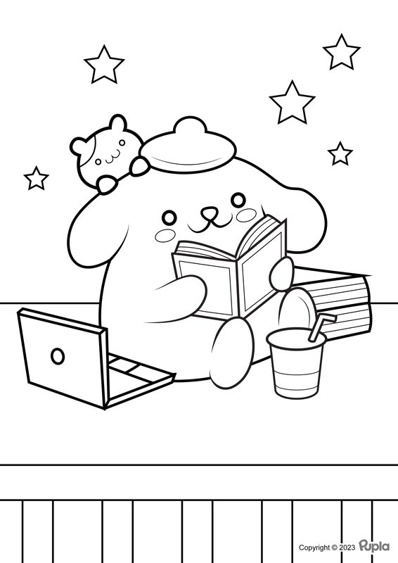 Pompompurin Doing Homework coloring page for children