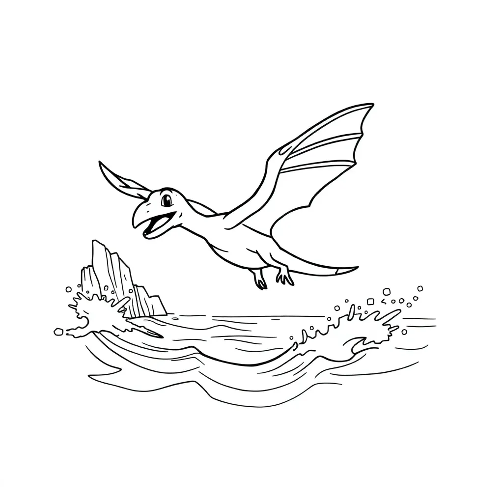 Prehistorische Pterosaur Zwevend Water Avontuur coloring page for children