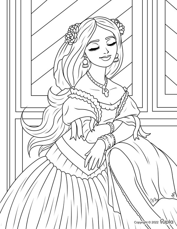 Princesa Con Los Ojos Cerrados coloring page for children