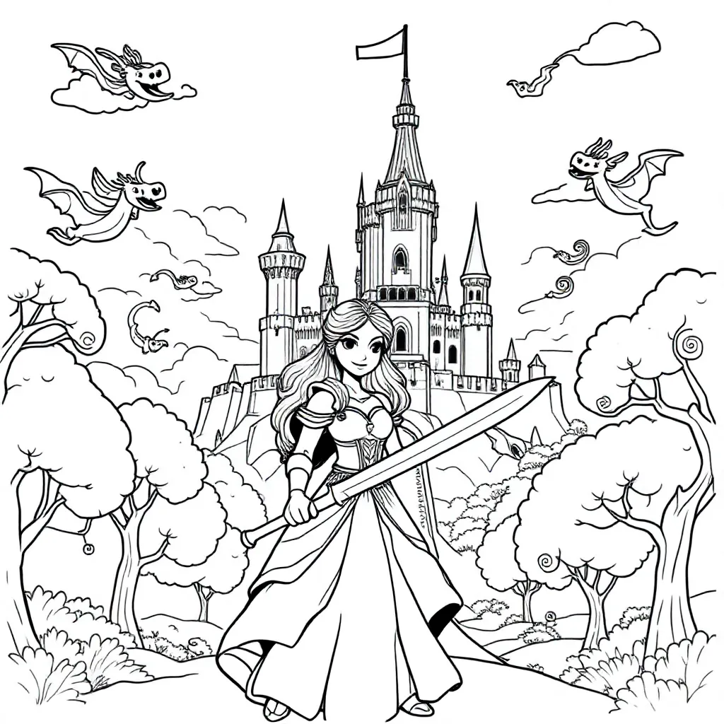 Prinses Met Kasteel In Gevecht coloring page for children