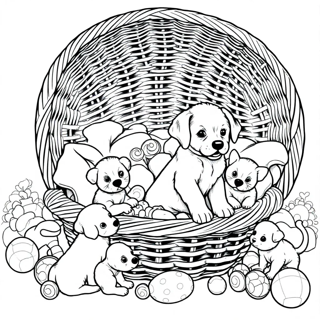 Puppies En Kittens In Grote Mand Met Speeltjes coloring page for children