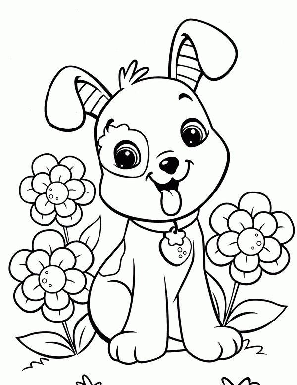 Puppy Flowers coloring page for children