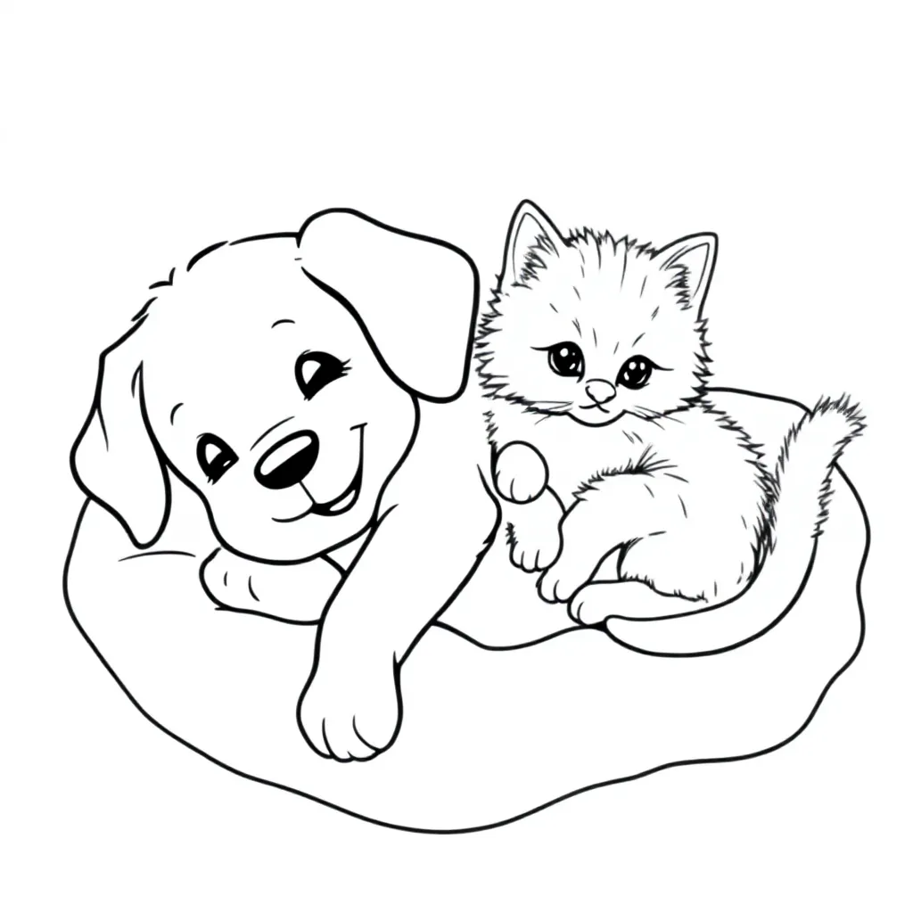 Puppy Kitten Dekentje coloring page for children