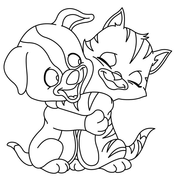 Puppy Knuffelt Kat coloring page for children