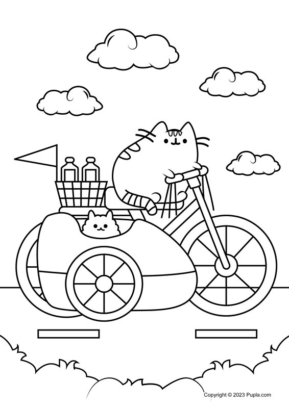 Pusheen And Stormy Riding A Bicycle coloring page for children