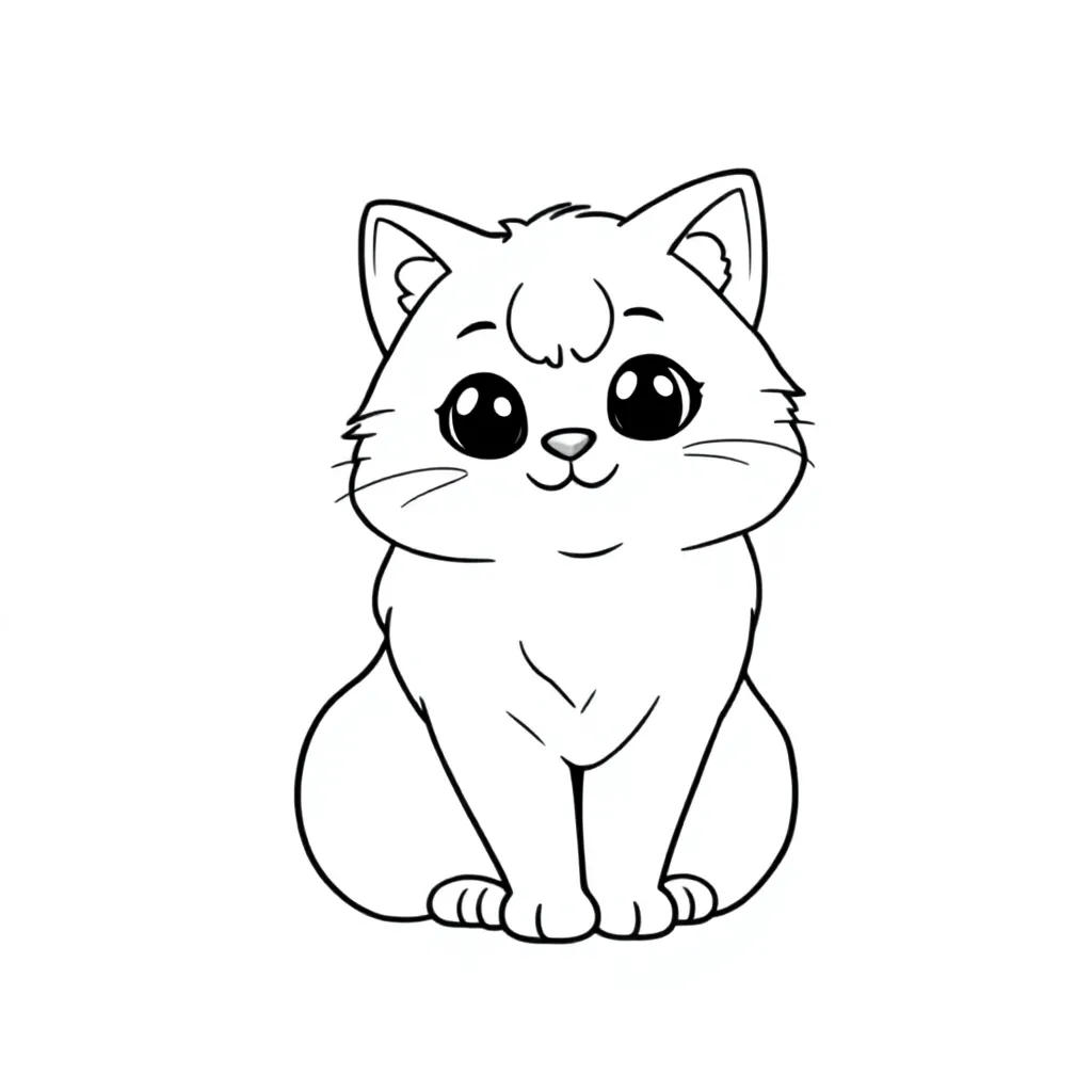 Cartoon cat ragdoll sitting coloring page for kids