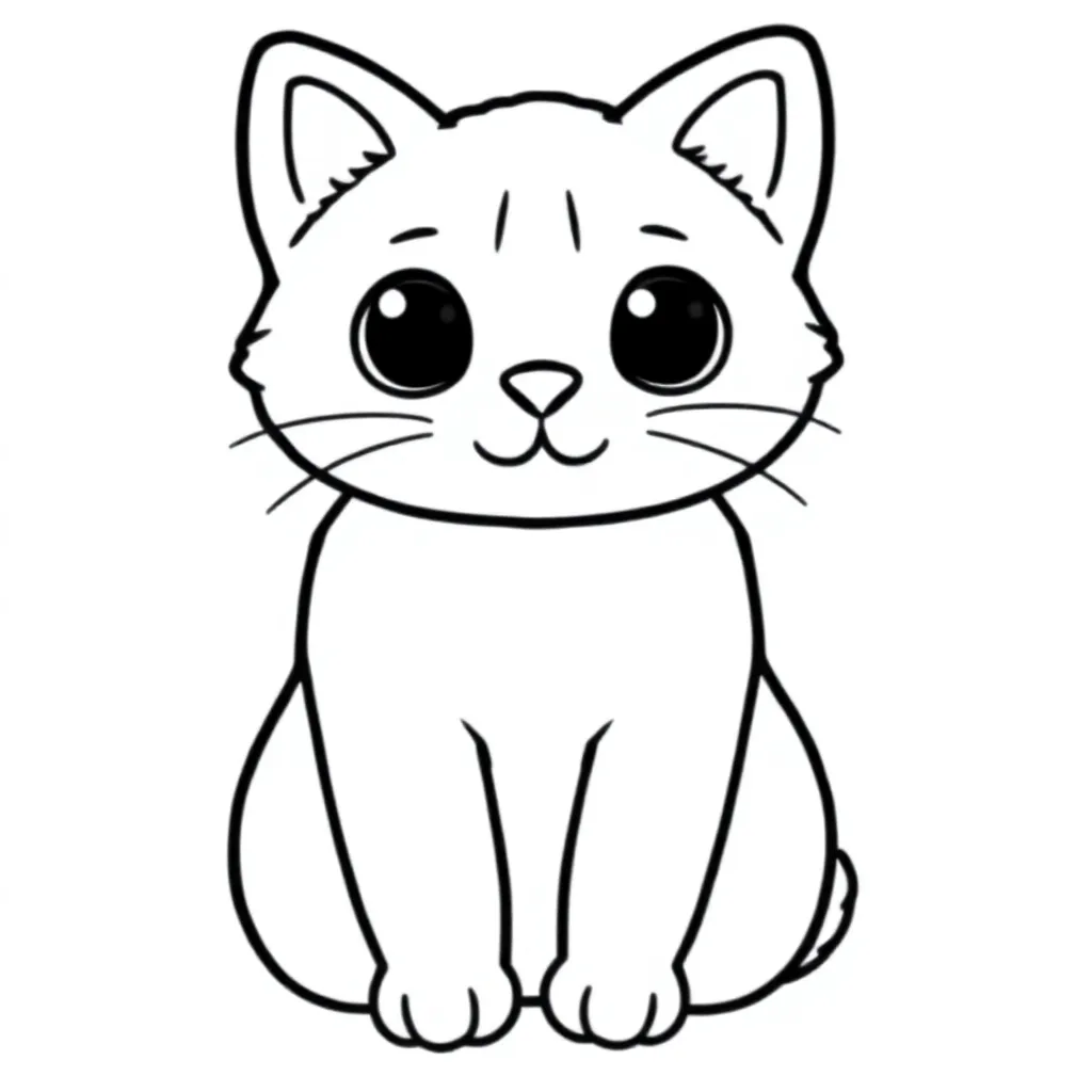 Cartoonish, ragdoll cat, sitting, facing coloring page for kids