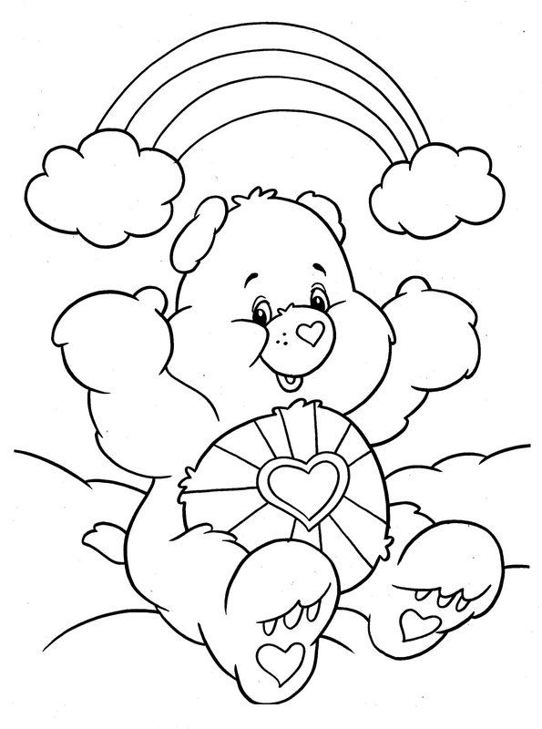 Rainbow Caring Bear coloring page for children