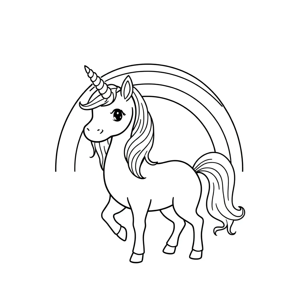 Rainbow Unicorn coloring page for children