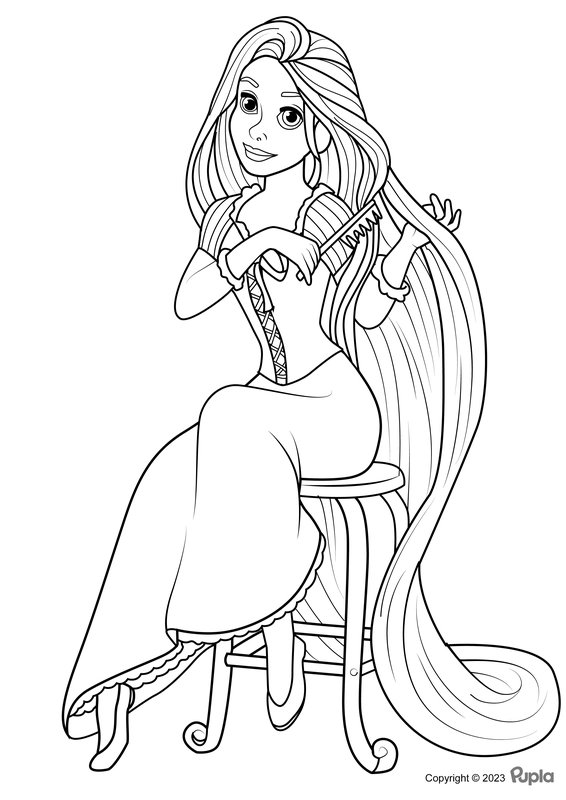 Raiponce Se Brossant Les Cheveux coloring page for children