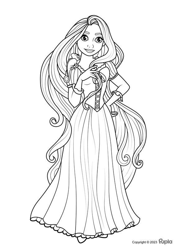 Rapunzel in einem schönen Kleid coloring page for children