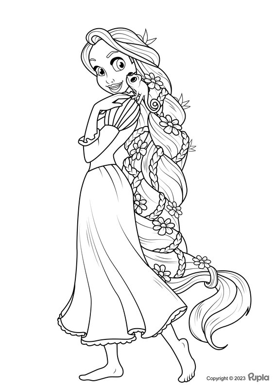 Rapunzel with Her Long Hair coloring page for children