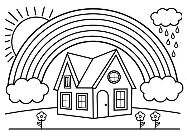 Regenbogen Uber Dem Haus coloring page for children