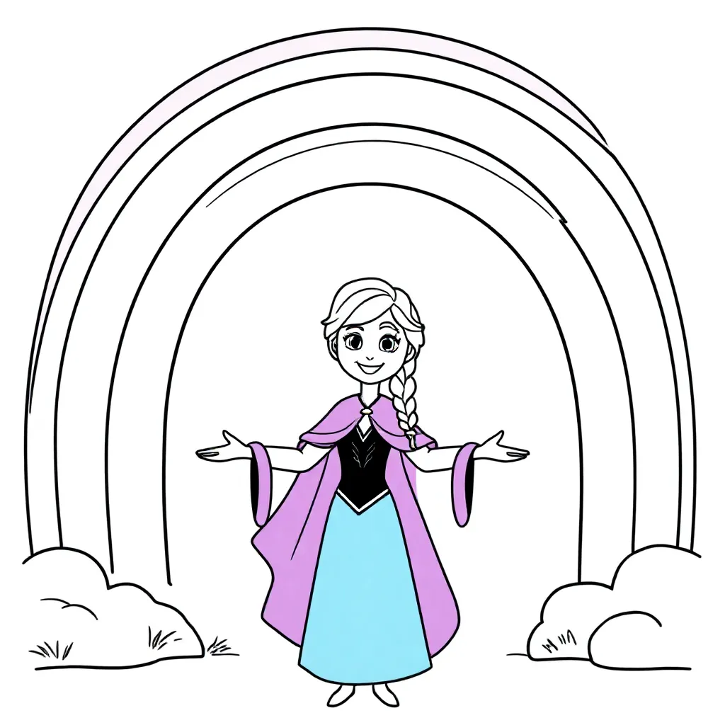 regenboog met anna en elza van frozen coloring page for children
