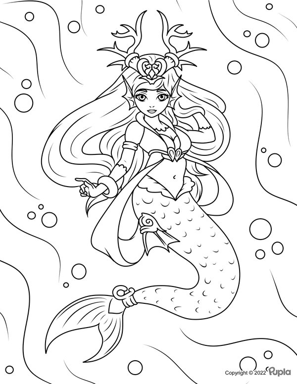 Reina Sirena En El Mar coloring page for children