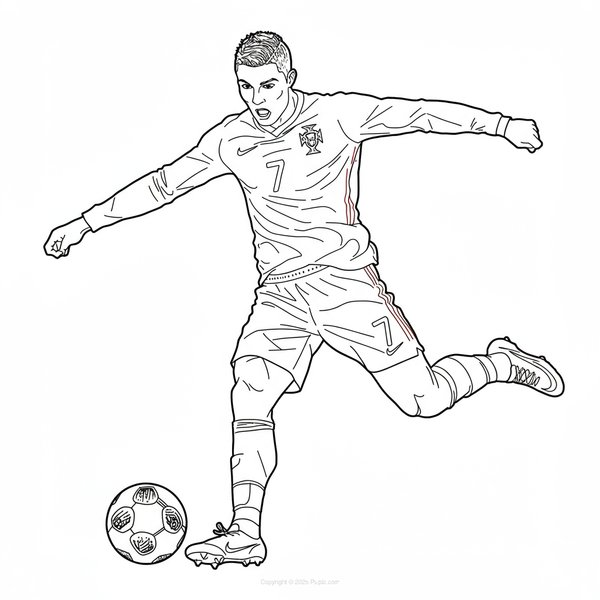 Ronaldo Kicking A Ball coloring page for children