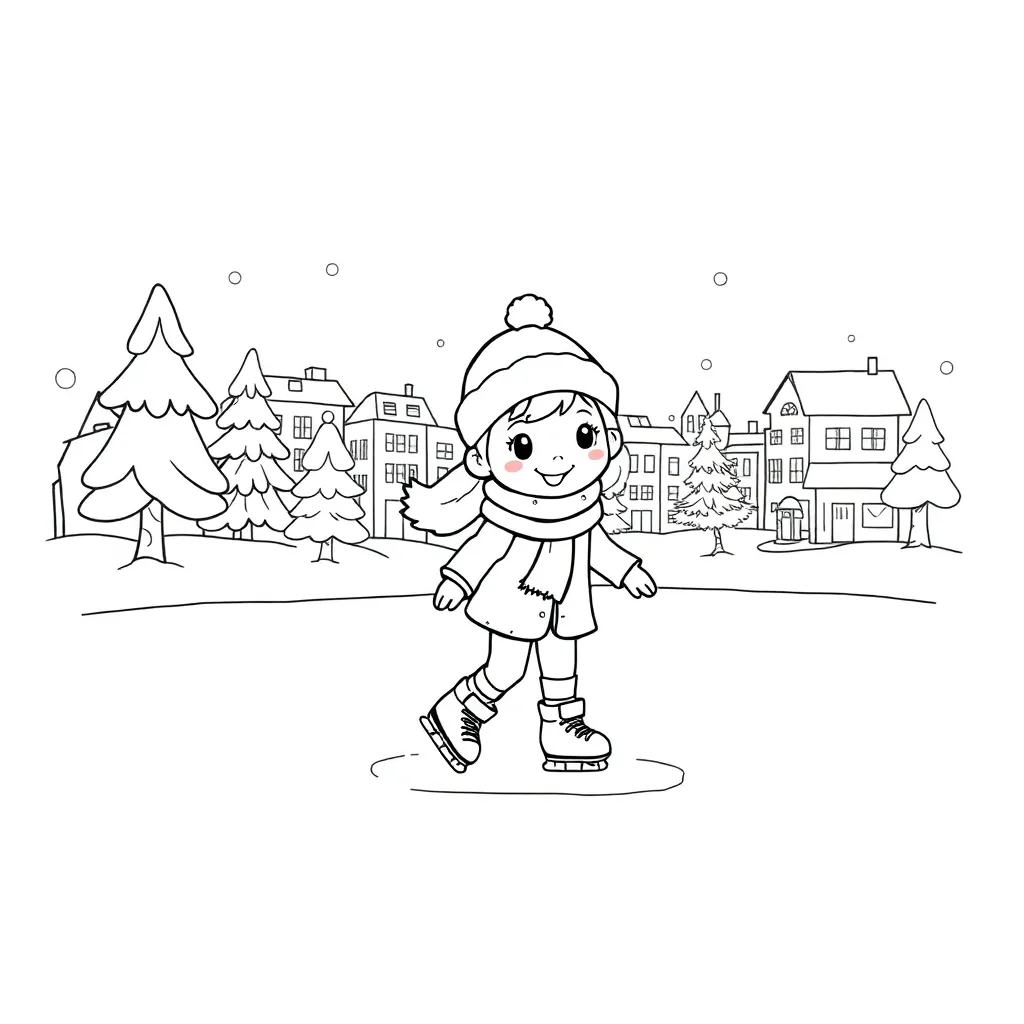 Schaatsen Op De Vijver Kleurplaat coloring page for children