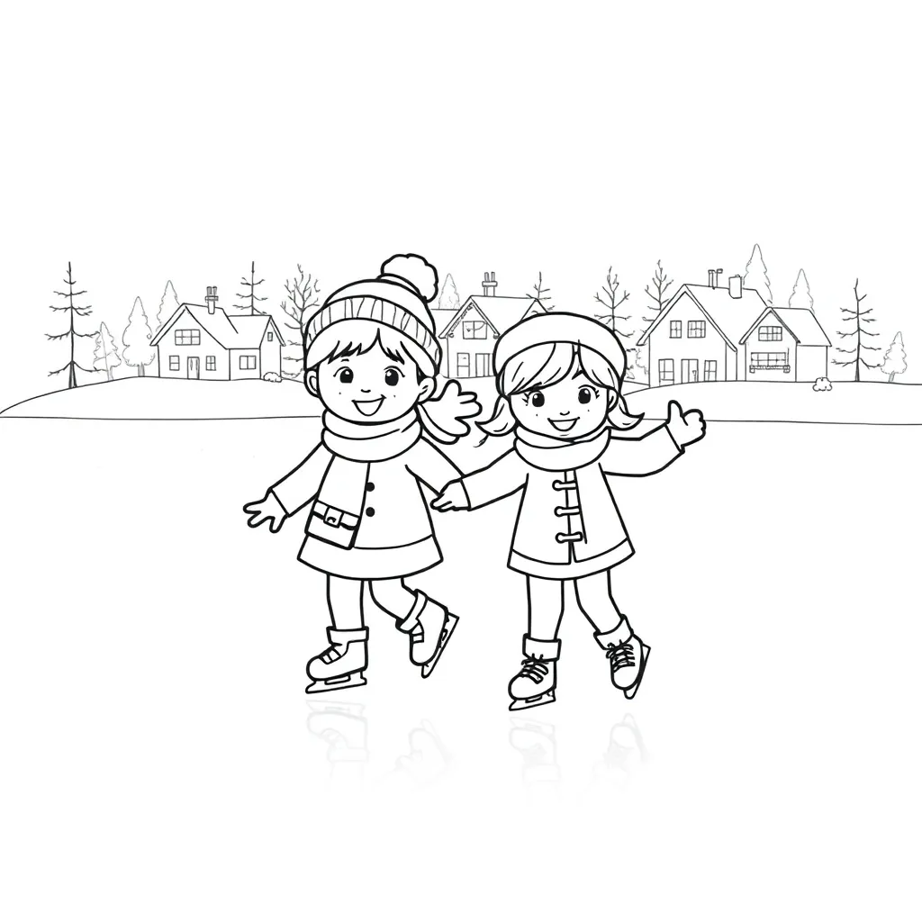 Schaatsende Kinderen coloring page for children