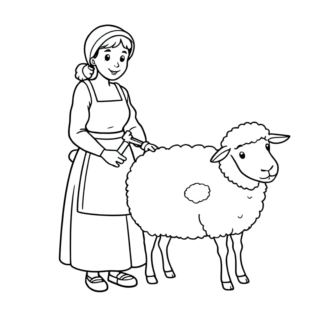 Schapen scheren door Nederlandse  vrouw coloring page for children