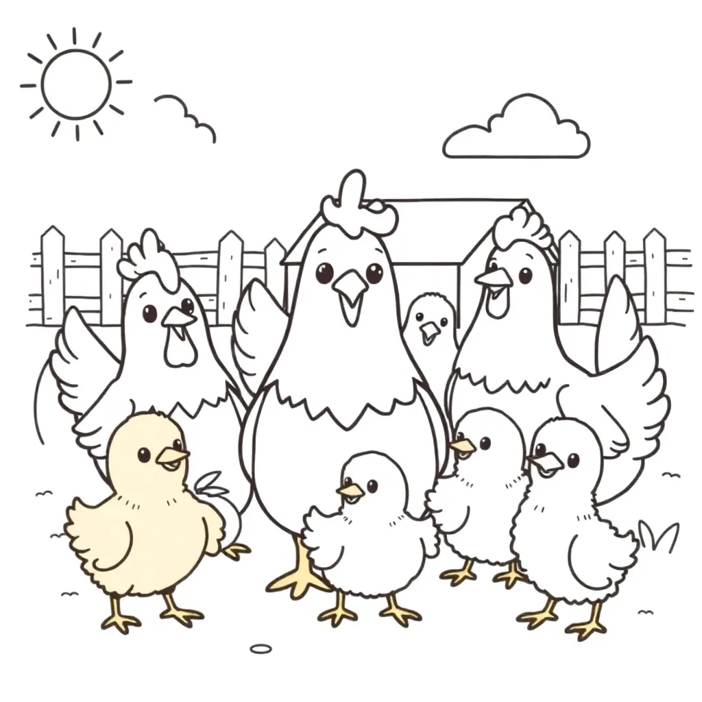 Schattige Kippen Boerderijdieren Huisdieren Pluimvee Dieren coloring page for children