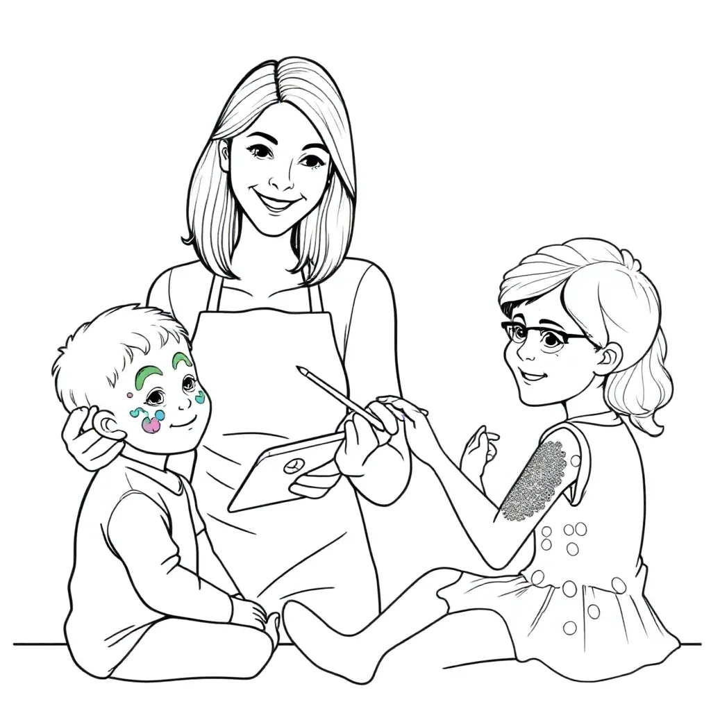 Kostenlose Malvorlage Schminkmie'ke, eine schlanke Frau mit halblangen Haaren.