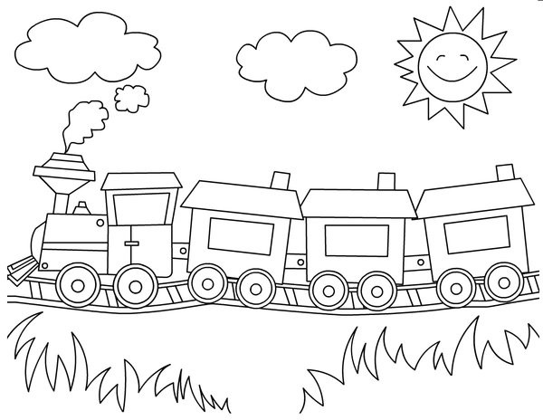 Simpele Stoom Trein Zon coloring page for children
